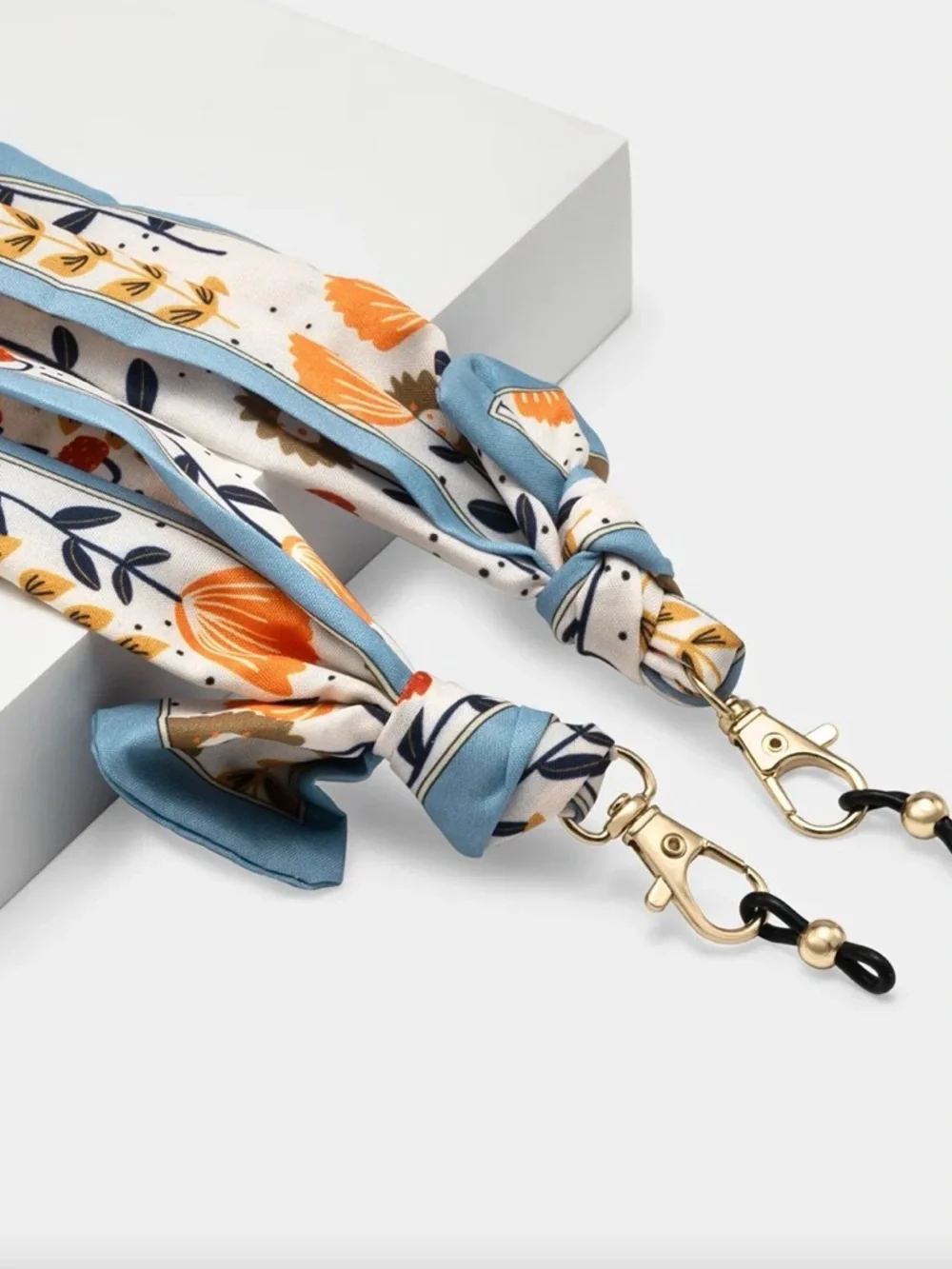 Floral Silk Eyewear Scarf - Blue & Orange NWOT